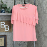 DG2 by Diane Gilman Women's Liquid Jersey Knit Ruffle Top Pink Small