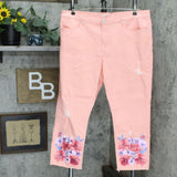 DG2 by Diane Gilman Petite Plus Floral Fray-Hem Ankle Jeans Blush 18WP