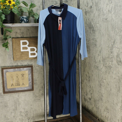 nina leonard shirt dress Nina Leonard Collared Button-Front Denim Knit Elbow Sleeve Shirt Dress - Blue