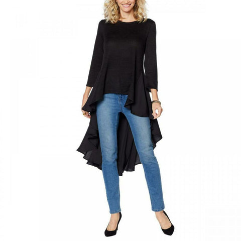 DG2 by Diane Gilman Women's Mixed Media Hi Low Drama Shirt