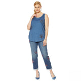 DG2 by Diane Gilman Women's Embroidered Star Tank Navy Blue Plus 1X