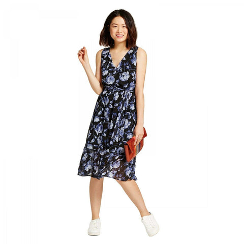 A New Day Women's Floral Chiffon Midi Dress Blue Small