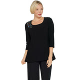 Dennis Basso Women's Caviar Crepe Embellished Peplum Knit Top