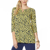 IMAN Global Chic Luxury Resort 3/4-Sleeve Keyhole Tunic Top Yellow Medium