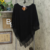 IMAN Women's Plus Size City Chic Sweater Knit Poncho With Chiffon Trim