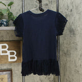 DG2 by Diane Gilman Women's Lace Detail Ruffle T-Shirt Navy XS