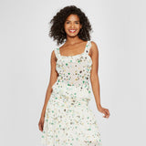 Who What Wear Women's Floral Print Ruffle Tank Top Pastel White Small