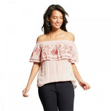 Knox Rose Women's Floral Embroidered Off The Shoulder Blouse Top