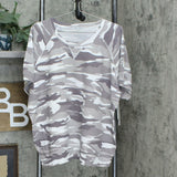 Sweet Romeo Plus Size Thermal Puff Sleeve Camo T-Shirt