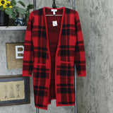 Denim & Co. Women's Studio Plaid Jacquard Open-Front Cardigan Sweater