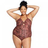 Kona Sol Women's Plus Size Keyhole Halter One Piece Swimsuit