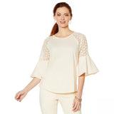 DG2 by Diane Gilman Women's Eyelet Flutter Sleeve Knit Top
