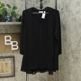 Susan Graver Women's Liquid Knit Peplum Back Top With Chiffon Overlay