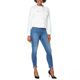 Skinnygirl Women's Collarless Fray Denim Jacket With Sleeve Stripe White Medium