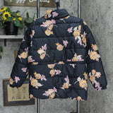 Who What Wear Womens Drawstring Puffer Coat Black Floral S