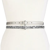 INC International Concepts Women's Set of 2 Reversible Glitter and Lace Skinny Belts