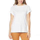 DG2 by Diane Gilman Embellished Cuff Sleeve T-Shirt White Small