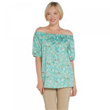Martha Stewart Women's Stretch Sateen Floral Off-the-Shoulder Blouse