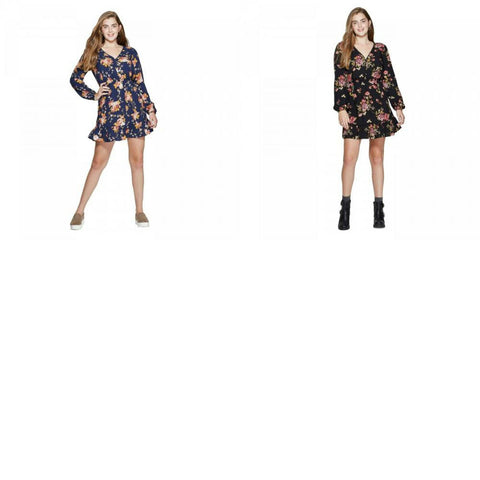 Xhilaration Women's Floral Print Long Sleeve Button Front Mini Dress