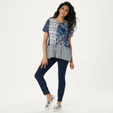LOGO by Lori Goldstein Women's Mixed Print Button Front Peplum Top