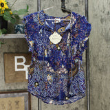 Knox Rose Women's Floral Print Flutter Short Sleeve Blouse