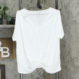AnyBody Women's Knitted Jersey V-Neck Short Sleeve Twist Front T-Shirt