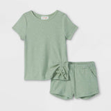 Cat & Jack Toddler Girls' Dot Ribbed Cinched Short Sleeve Top and Shorts Set
