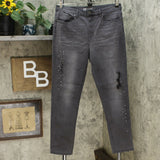 DG2 by Diane Gilman Women's Embellished Distressed Anniversary Jeans Gray 14