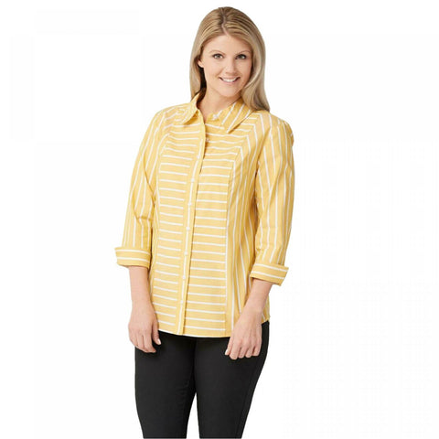 Denim & Co. Stripe Women's Stretch Poplin 3/4-Sleeve Button Shirt