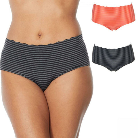 Rhonda Shear Women's Plus Size 2 Pack Striped Body Brief Panties