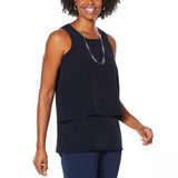 DG2 by Diane Gilman Women's Plus Size Mixed-Media Easy Tank Blouse