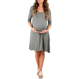 Mother Bee Apparel Maternity Long Sleeve Cross Weave Back Dress Olive Small