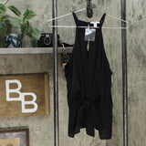 Bar III Women's Mixed Media Tie Front Keyhole Top