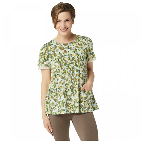 LOGO by Lori Goldstein Plus Printed Cotton Modal Top With Sleeve Detail