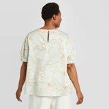 Ava & Viv Women's Plus Size Printed Short Sleeve Poplin Blouse