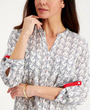 Charter Club Petite Nautical Anchor Button Up V-Neck Blouse