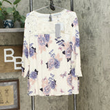 Daniel Rainn Women's Plus Size Knit Lace Yoke 3/4 Sleeve Top