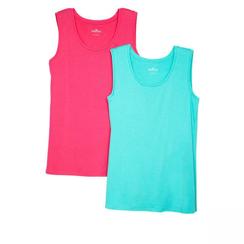 Lemon Way 2 Pack Women's Scoop Cotton Blend Tank Tops Blue/ Pink XS