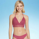 Shade & Shore Women's Lightly Lined Crochet Long Line Bikini Top