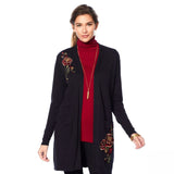 Jamie Gries Women's Floral Embroidered Duster Sweater Black Small