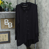 H by Halston Jet Set Asymmetric Hem Button Front Knit Shirt Black Plus 3X