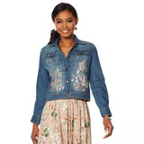 LaBellum by Hillary Scott Women's Embroidered Button Front Denim Jacket