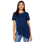 DG2 by Diane Gilman Women's Draped And Gathered Knot Side T-Shirt Navy Medium