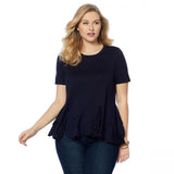 DG2 by Diane Gilman Women's Plus Size Asymmetric Ruffle Hem Top