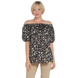 Martha Stewart Women's Stretch Sateen Floral Off-the-Shoulder Blouse