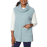Slinky Brand Women's Plus Size Ribbed Cowl Neck Tunic Sweater with Pockets