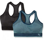 Puma 2 Pack Women's Active Performance Seamless Sports Bra Blue/ Black Small