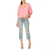 Skinnygirl Women's French Terry Burnout Tie Front Shirt