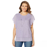 DG2 by Diane Gilman Women's Plus Size Flutter Sleeve Combo T-Shirt