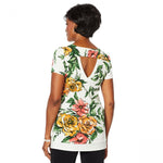 Nina Leonard Women's Floral Miracle Matte Tunic Top With Solid Trim